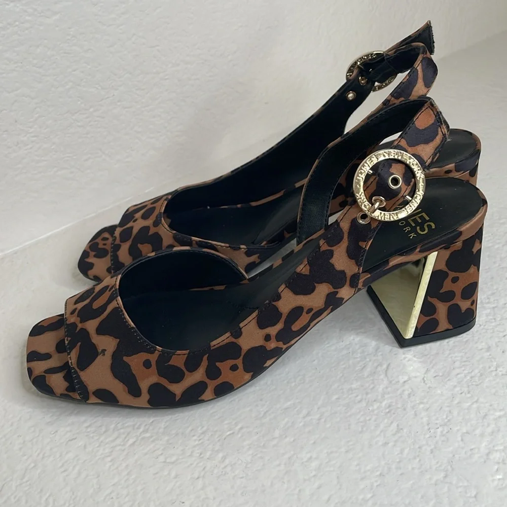 NWOT Jones New York Satin Leopard Print Slingback Heels 6.5